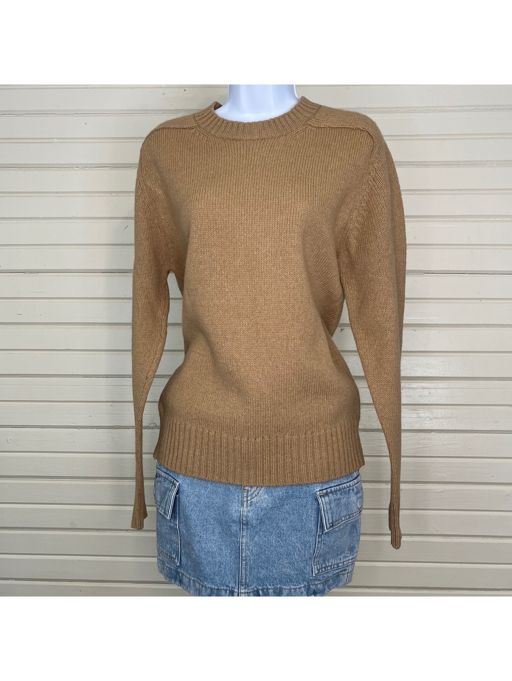 Vintage 80s Lord & Taylor Shetland Wool Crewneck Sweater Camel Beige/Gold L